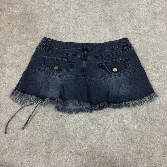Duchess Y2K Side Ruched Denim Raw Hem Mini Skirt Women's 9 - Picture 3 of 7